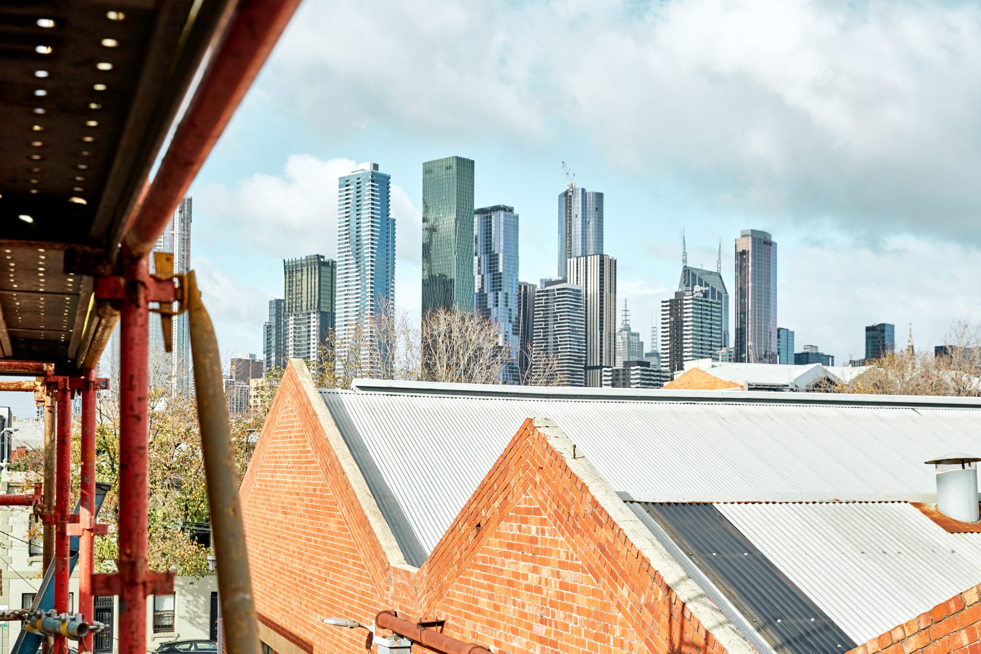 Scaffold against the city skyline