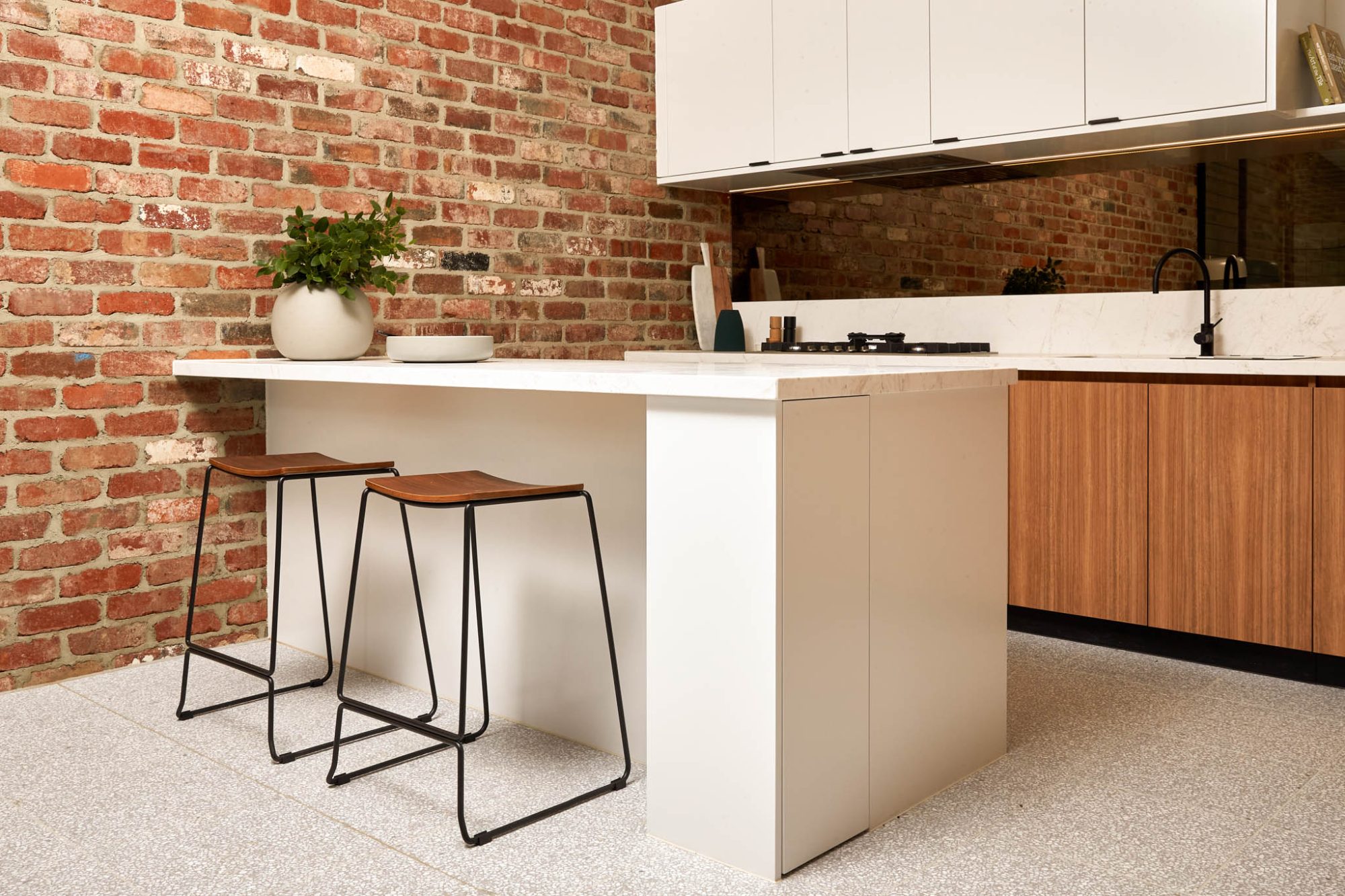 Kitchen against recycled brick